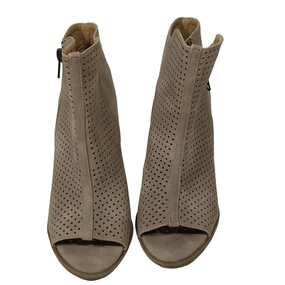 Brash Open Toe Booties Cut Out Block Heel Women Size 8.5 Tan Brown Zipper - Picture 3 of 9